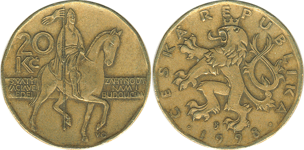 20 Крон Чехия 1999. Монеты Чехии 20 КС. 20 Крон 1900 Оскар.